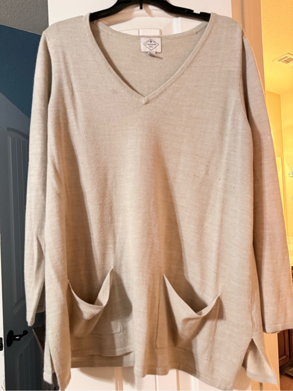 St. John's Bay Light Beige V-Neck Pocket Sweater